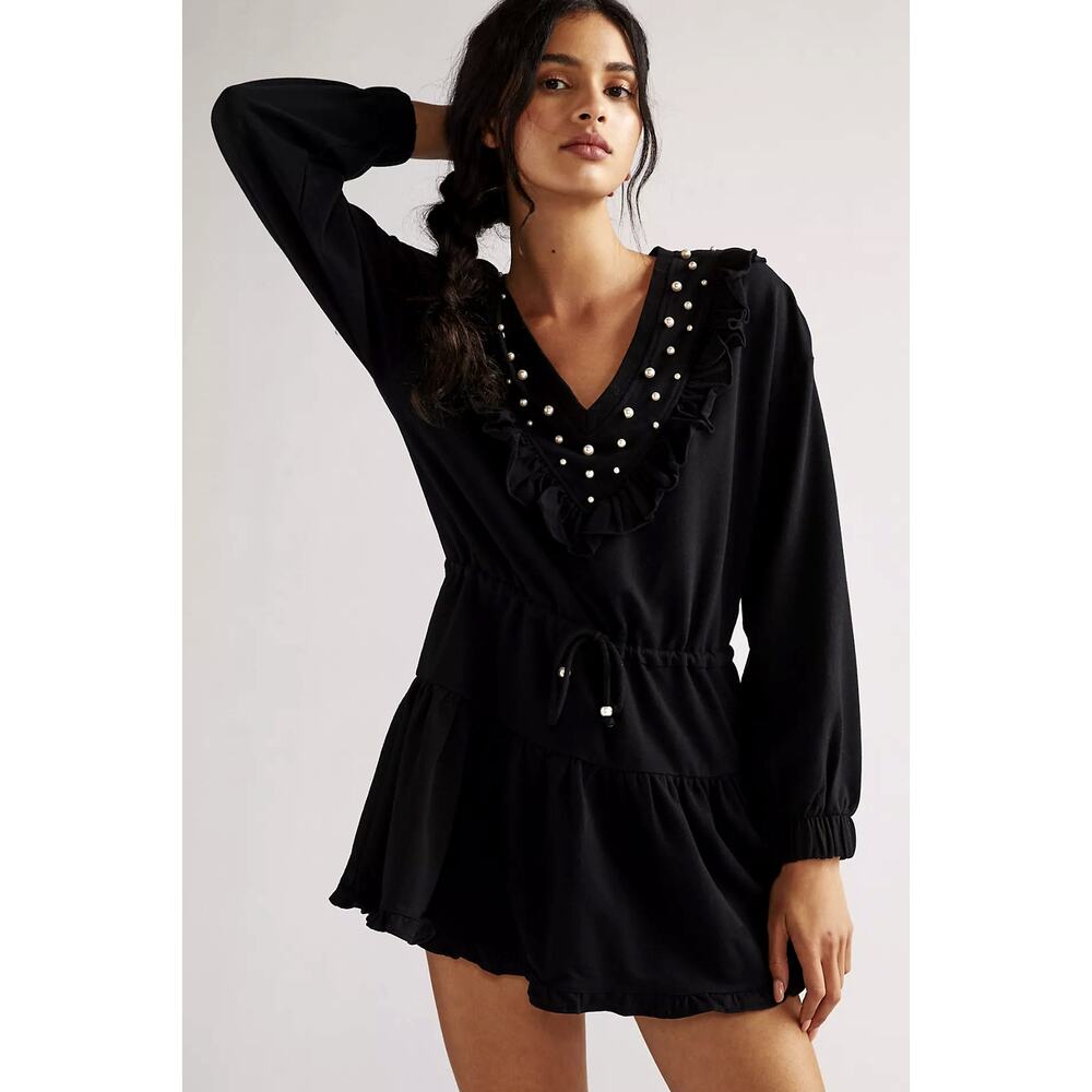 NWT Sundays Black Beaded Mini Dress - XS